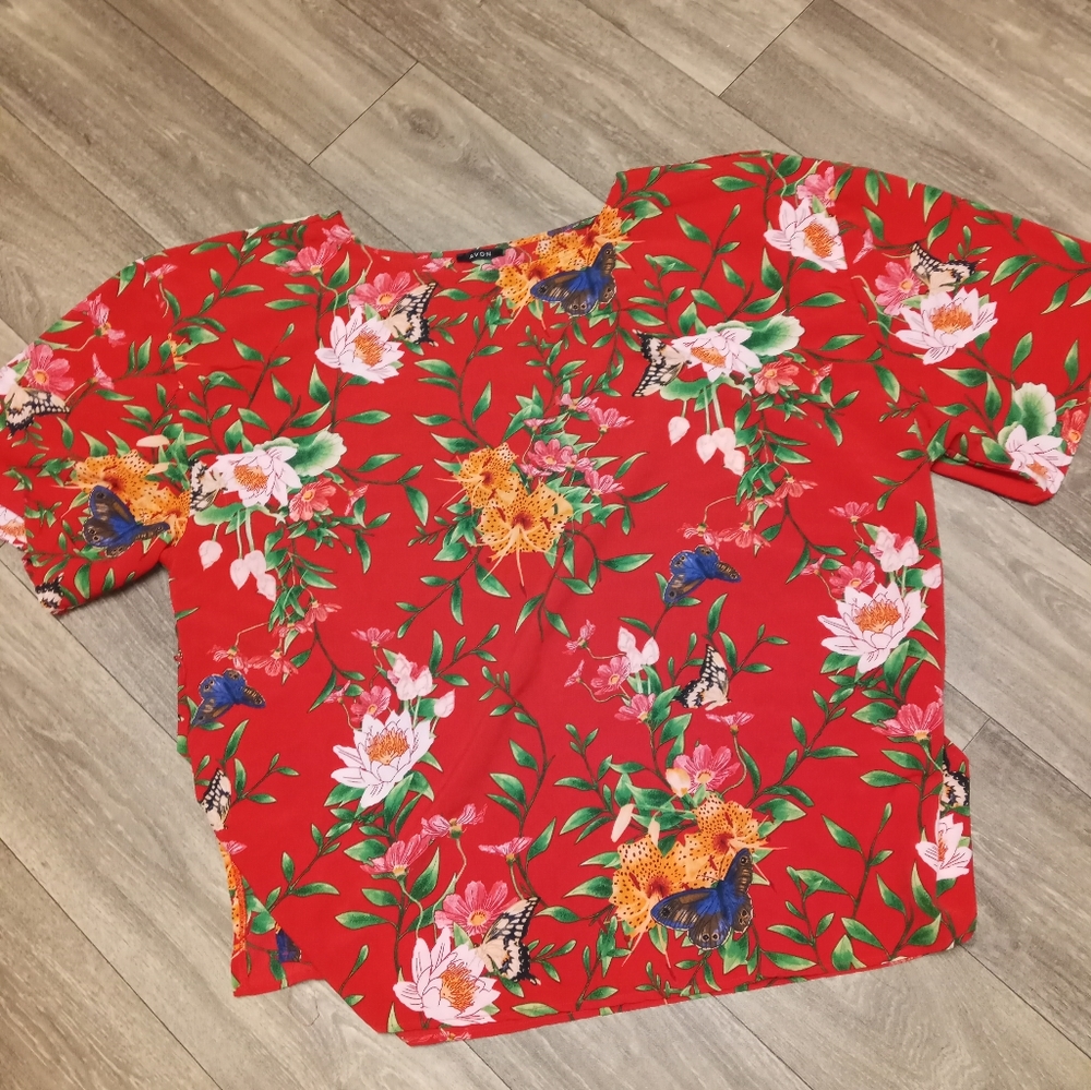 Avon colorful butterfly floral print blouse plus size 2X
